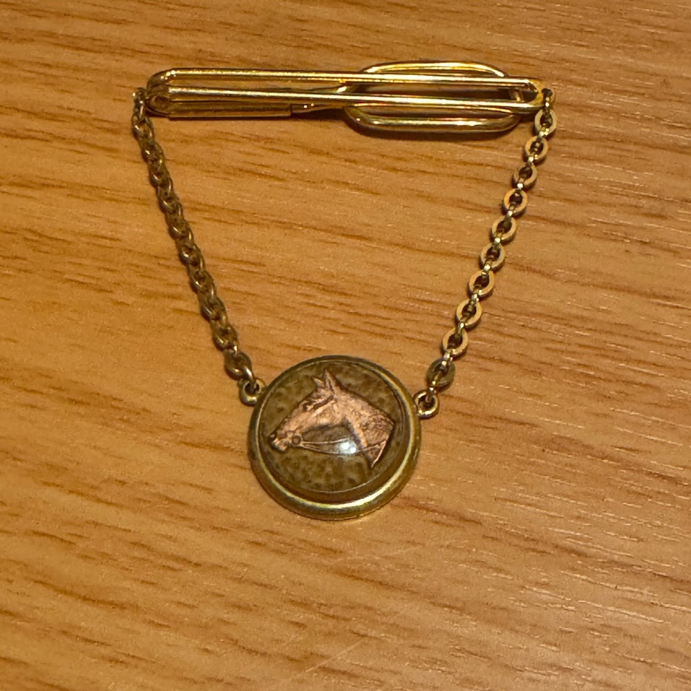 Vintage Swank Gold-Toned Horse Tie Clip with Chain